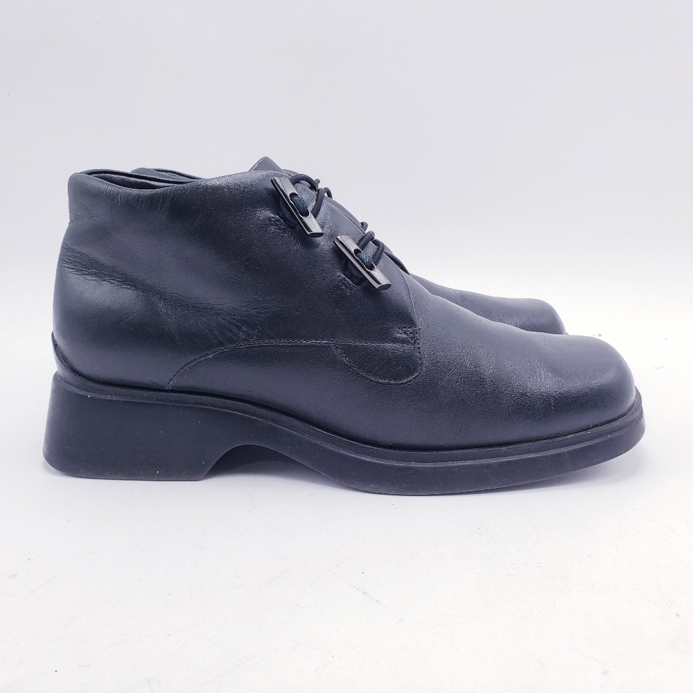 Vintage 90s y2k Bratz Square‎ Toe Chunky Heel Leather Ankle Boots Booties Size 8